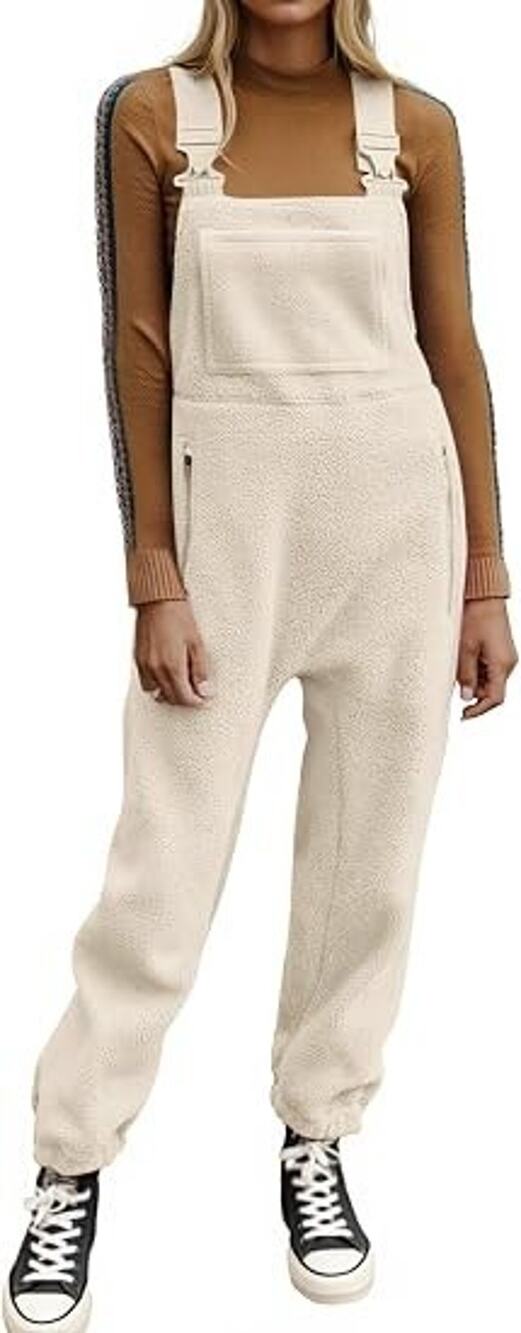 Free People FP Movement Fleece Ski Y2K Bib Overalls Beige Ski Small A011244